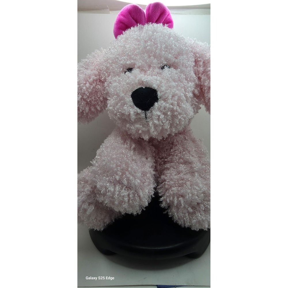 Animal Adventure Pink Poodle Plush Curly Popcorn Fur Stuffed Animal Magenta Bow